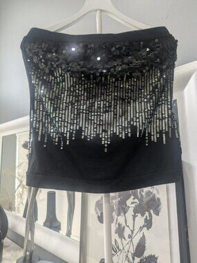 Almost Famous Black Sequin Strapless Top – Size XL